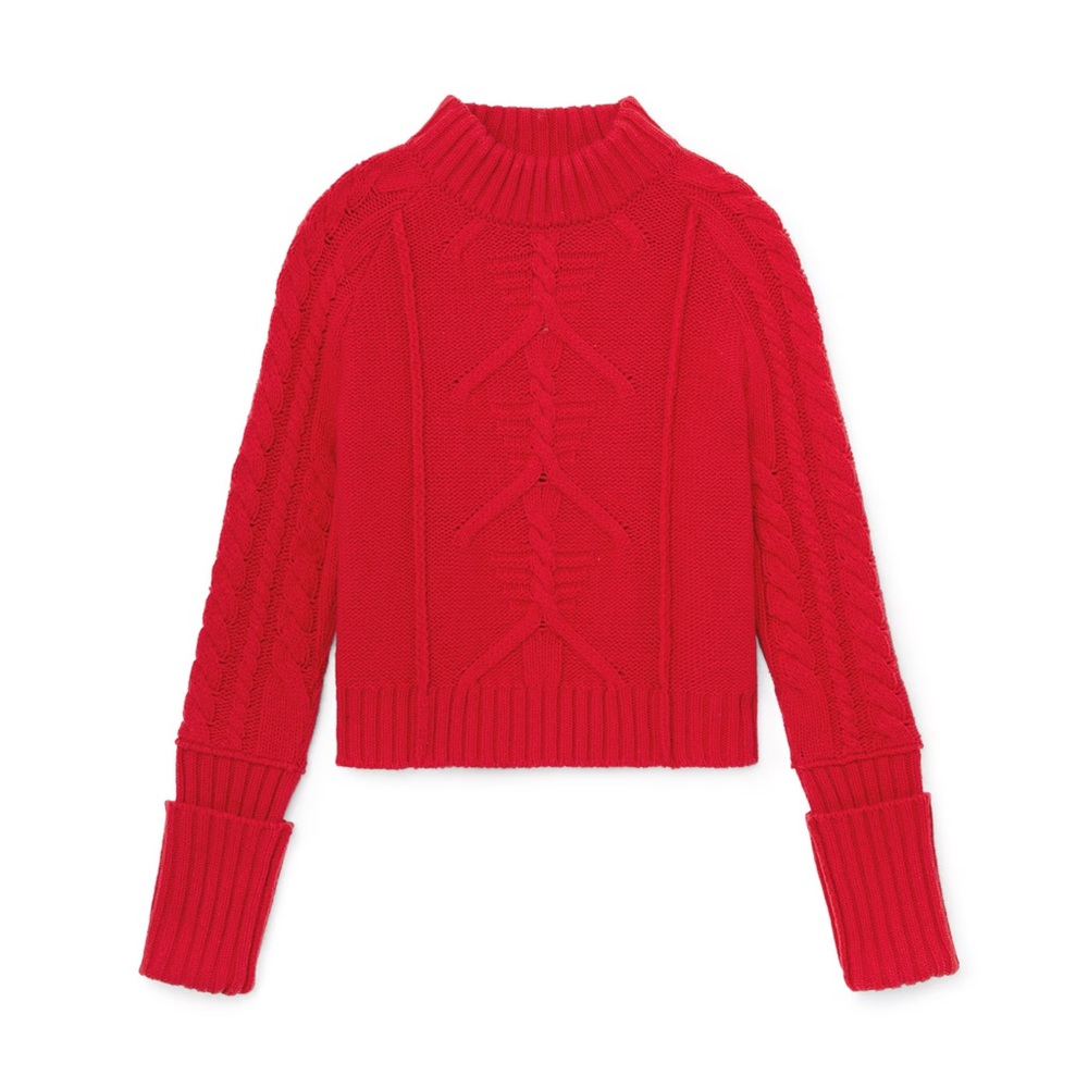 Red Cable Knit Crew Neck Sweater